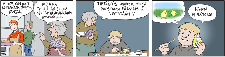Lapsi ajattelee, että pääsiäistä vietetään pääsiäismunan munineen kanan muistoksi.