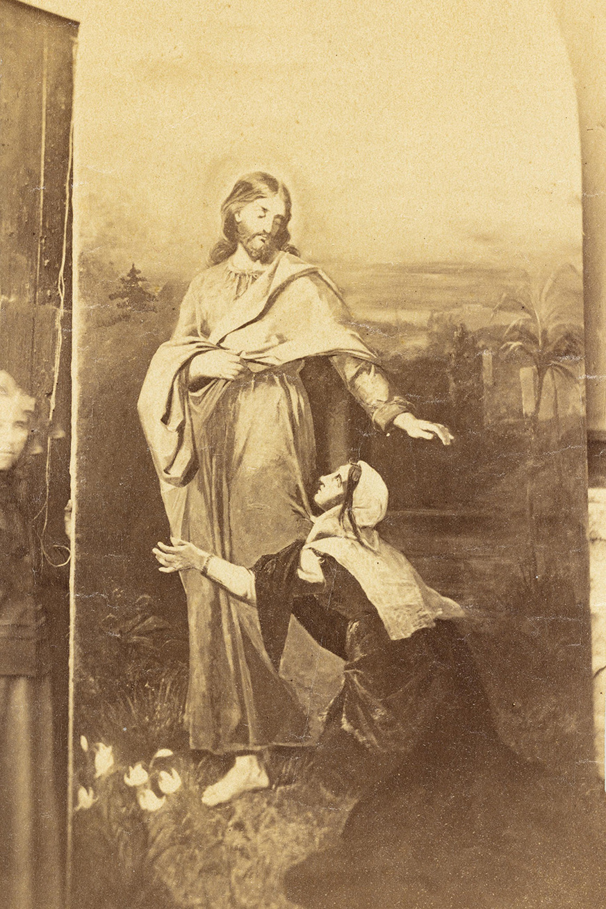 Vanha kuva Jeesusta ja naista kuvaavasta alttaritaulusta.